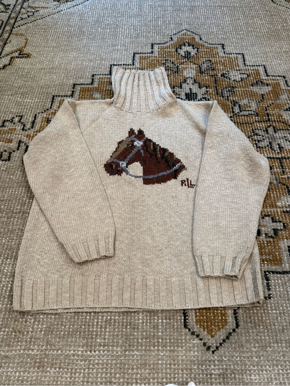 Vintage Ralph Lauren Chunky Cotton Horse Turtleneck